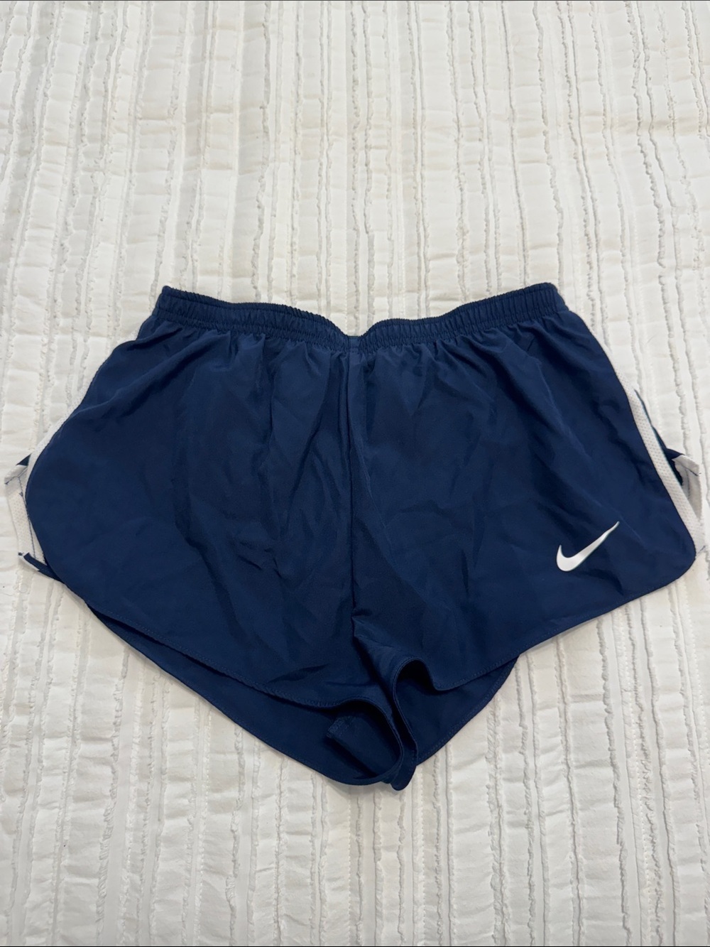 Nike Men’s Navy Athletic Running Shorts with White Swoosh
